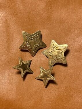 Vintage Jeep Collins Star Clip On Earrings Set Western Southwestern Brass Tone